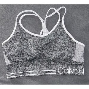 Calvin Klein Sports Bra Seamless Racerback Gray White Athleisure